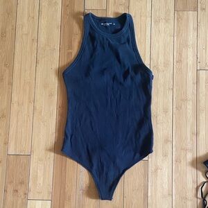 Black Ribbed High Neck Bodysuit